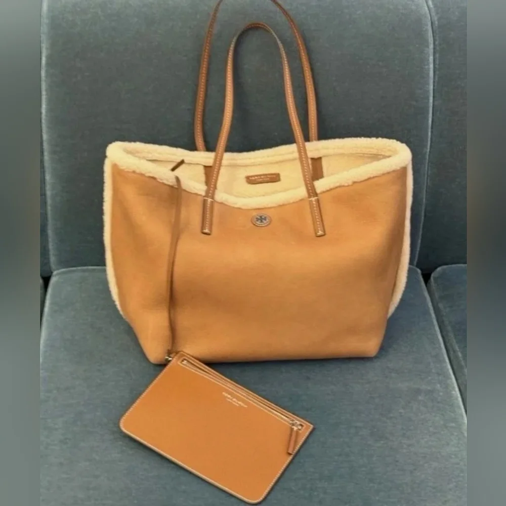 Tory Burch Blake Shearling Large Tote With Leather Pouch